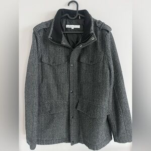 Kenneth Cole Men’s Herringbone Field Jacket Coat Wool Blend - Black and Grey M